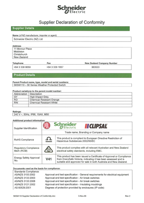 Image of 56 Series, 56SW110, Supplier Declaration of Conformity