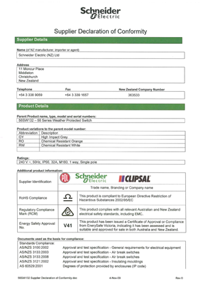 Image of 56 Series, 56SW132, Supplier Declaration of Conformity
