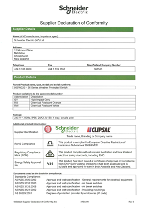 Image of 56 Series, 56SW220, Supplier Declaration of Conformity