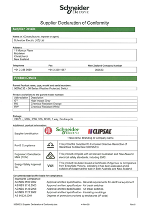 Image of 56 Series, 56SW232, Supplier Declaration of Conformity