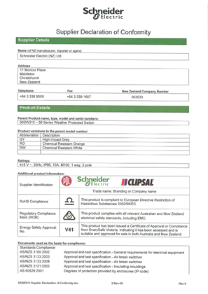 Image of 56 Series, 56SW310, Supplier Declaration of Conformity