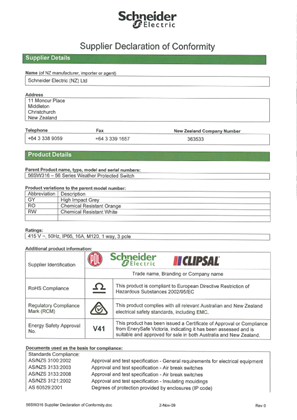 Image of 56 Series, 56SW316, Supplier Declaration of Conformity