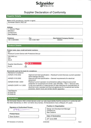 Image of 500 Series, 597, Declaration of Conformity
