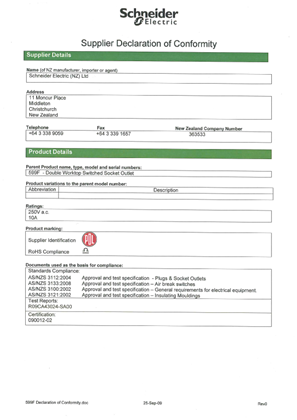 Image of 500 Series, 599F, Declaration of Conformity