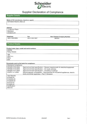 Image of 600 Series, 600RM, Declaration of Conformity