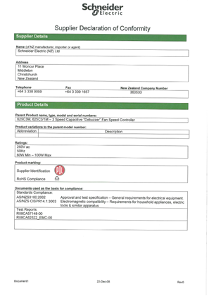Image of 600 Series, 625C3M and 625 C3-1M, Supplier Declaration of Conformity