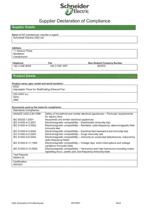 Image of Clipsal Lighting, 6322, Declaration of Conformity