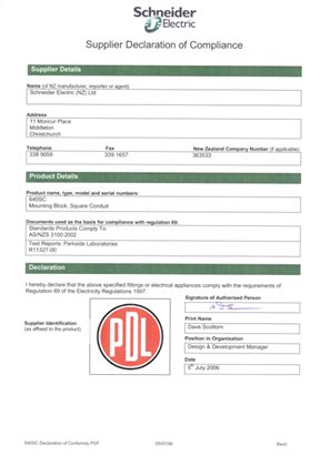 Image of 600 Series, 640SC, Declaration of Conformity