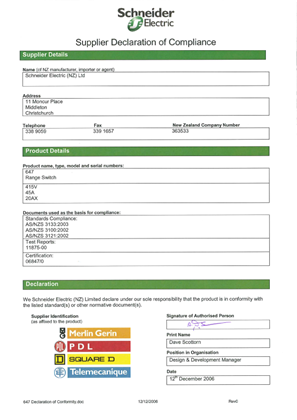 Image of 600 Series, 647, Declaration of Conformity