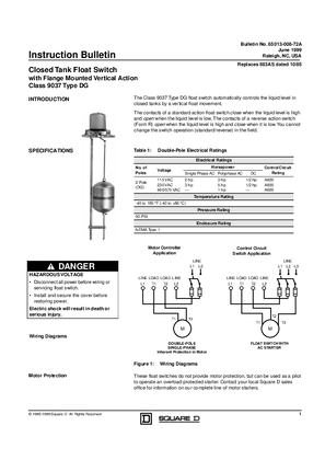 Closed Tank Float Switch Instruction sheet 슈나이더 일렉트릭