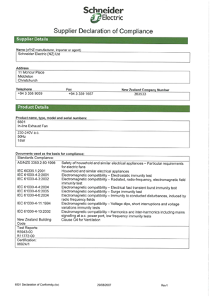 Image of Clipsal Lighting, 6501, Declaration of Conformity