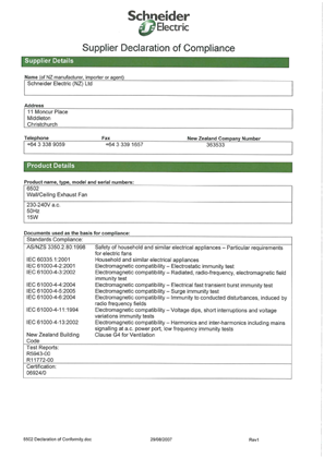 Image of Clipsal Lighting, 6502, Declaration of Conformity