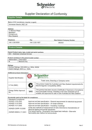 Image of 600 Series, 654, Supplier Declaration of Conformity