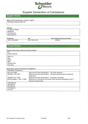 Image of 600 Series, 671, Declaration of Conformity
