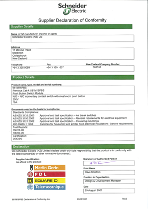 Image of 600 Series, 681M16PBS, Declaration of Conformity