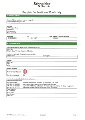 Image of 600 Series, 681VWP, Declaration of Conformity