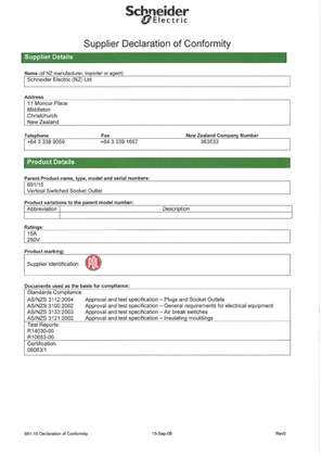 Image of 600 Series, 691-15, Declaration of Conformity