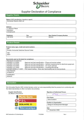 Image of 600 Series, 695, Declaration of Conformity