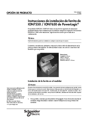 Imagen de Instrucciones de instalación de ferrita de ION7550 / ION7650 de PowerLogic - ES