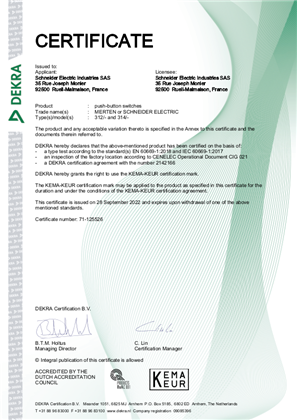 Image of KEMA certificate Dekra