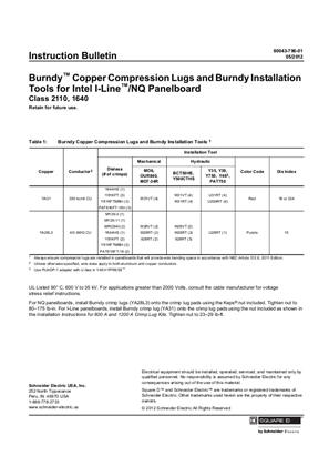 Image of Burndy Copper Compression Lugs and Tools Instruction Bulletin