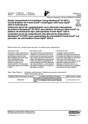 Image of Empty Compartment Kit Installation Using Masterpact NT/MTZ1 Circuit Breakers for Power-Zone 4 Switchgear and Power-Style QED-6 Switchboards