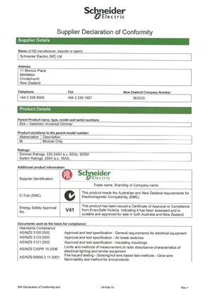 Image of Modena 800 Series, 854, Supplier Declaration of Conformity