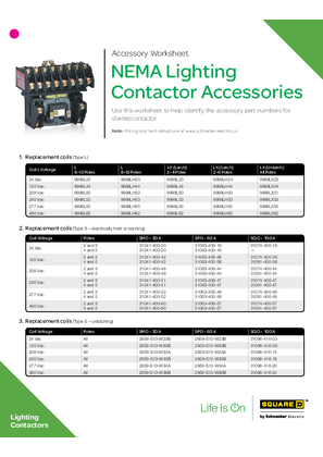 Image of NEMA Lighting Contactor Accessory Worksheet - Handout