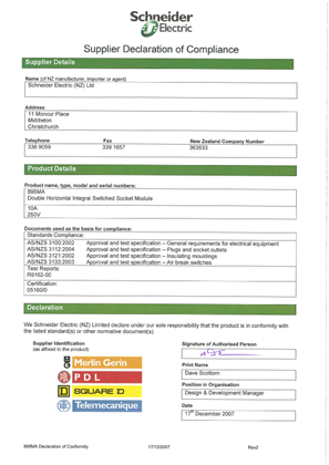 Image of Modena 800 Series, 895MA, Declaration of Conformity