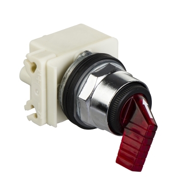 Image of 9001K11J1RH13 : Illuminated selector switch, Harmony 9001K, metal, standard handle, red, 30mm, 2 positions, stay put, 110-120V, 1 C/O
