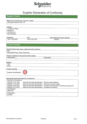 Image of Classic C2000 Series, 940, Declaration of Conformity