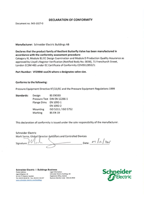 的映像 VF299W Butterfly Valves Declaration of Conformity