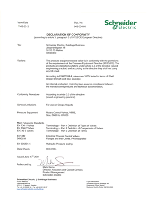 的映像 VTRE Rotary Control Valves Declaration of Conformity