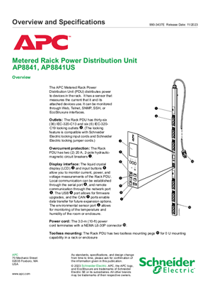 Image of Metered Rack PDU AP8841 Overview and Specifications