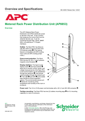 Image of Metered Rack PDU AP8853 Overview and Specifications