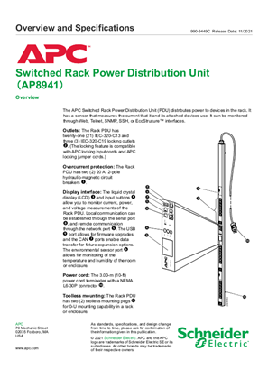 Image of Switched Rack PDU AP8941 Overview and Specifications