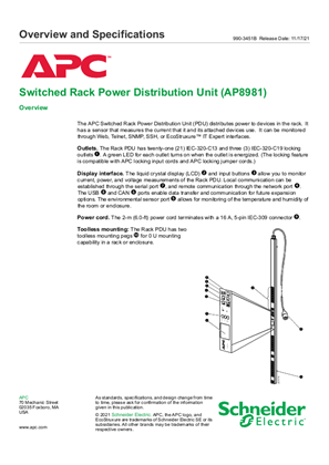 Image of Switched Rack PDU AP8981 Overview and Specifications