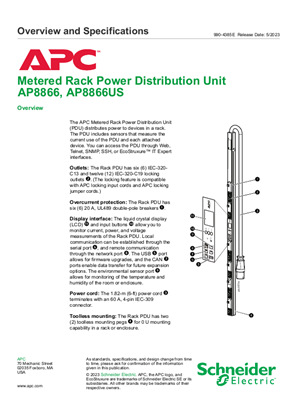 이미지 Metered Rack Power Distribution Unit (AP8866) Overview and Specifications