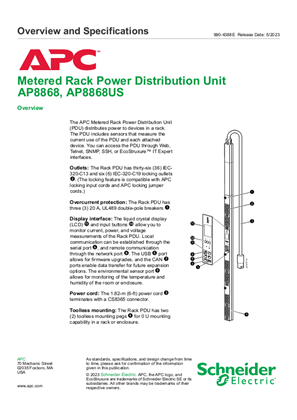 Image of Metered Rack Power Distribution Unit (AP8868) Overview and Specifications