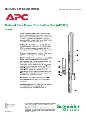Image of Rack Power Distribution Unit (AP8886) Overview and Specifications