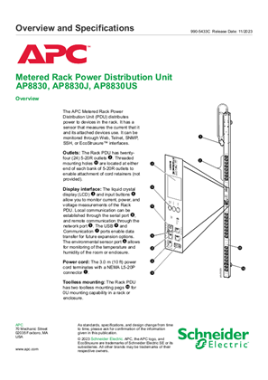 Image of Overview and Specifications Rack PDU AP8830, AP8830J