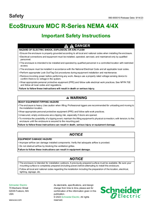Imagen de EcoStruxure MDC R-Series NEMA 4/4X Safety Sheet