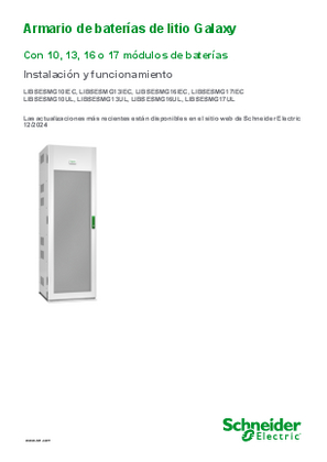 Imagen de Armario de baterías de litio Galaxy Con 13, 16 o 17 módulos de baterías Instalación y funcionamiento
