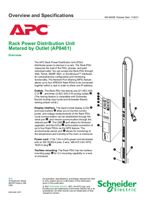 Bild von Rack-Stromverteilerleiste mit Lastmessung über Ausgangsanschlüsse (AP8481) - Übersicht und technische Daten