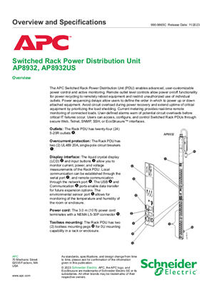 Image of Switched Rack Power Distribution Unit (AP8932) Overview and Specifications