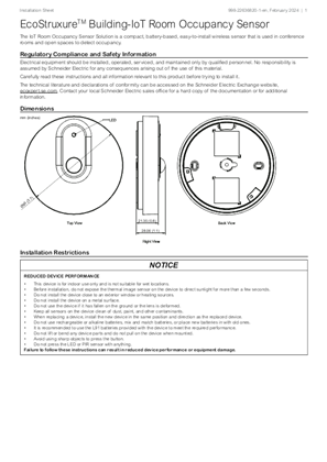 Image of EcoStruxure Building-IoT Room Occupancy Sensor Installation Instructions