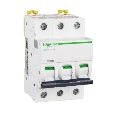的映像 A9F18302 : iC65N 小型断路器, C曲线, 3P, 2A
