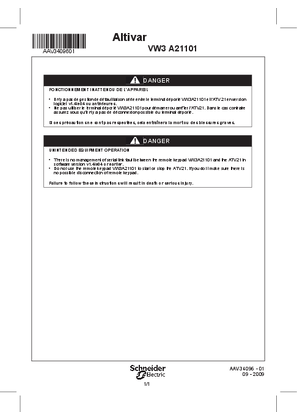 Image of Instruction Sheet ATV21 Warning remote display