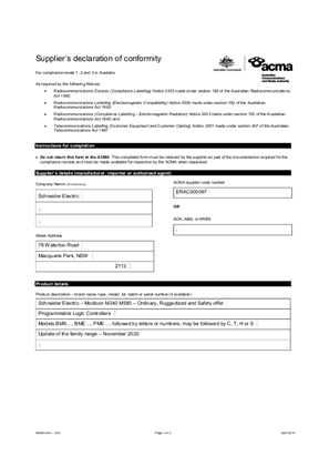的映像 Modicon M580 M340 X80, Declaration of Conformity, RCM, Schneider Electric