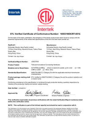 Image of ETL Verified Certificate of Conformance